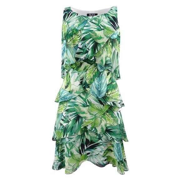 SL Fashions Dresses & Skirts - NWT SL Fashions Palm Printed Tiered Shift Dress